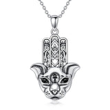 Sterling Silver Hamsa Hand Owl Egyptian Cat Lion Pendant Necklace
