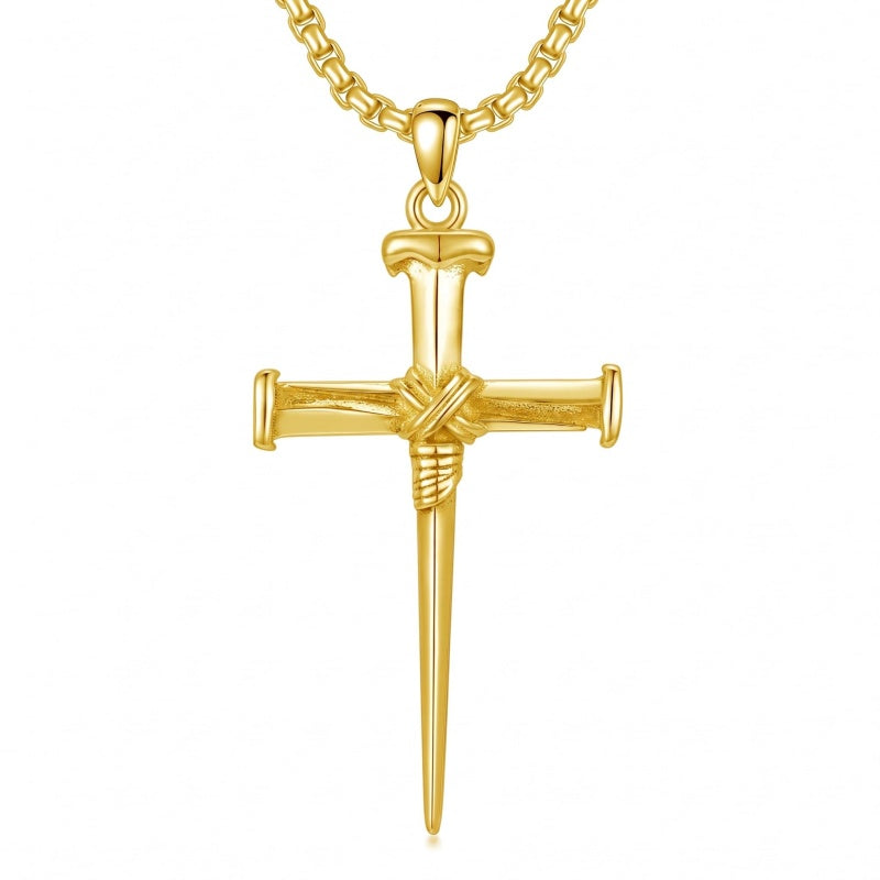 14K Gold Plated Cross Pendant Necklace for Men Religious Jewelry Christian Gift