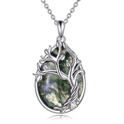 Sterling Silver Moss Agate Tree of Life Pendant Necklace