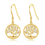 14K Gold Tree Of Life Earrings 14K Solid Yellow Gold Tree Of Life Dangle Drop Earrings Gold Tree Of Life Jewelry For Women Girls Gifts