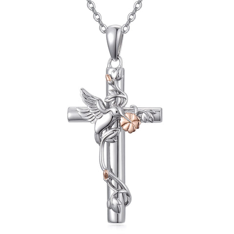 Sterling Silver Cross Bee Hummingbird Butterfly Dove Red Cardinal Pendant Necklace for Her