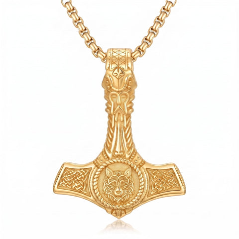 14K Gold Plated Celtic Knot Viking Thor Hammer Pendant Necklace