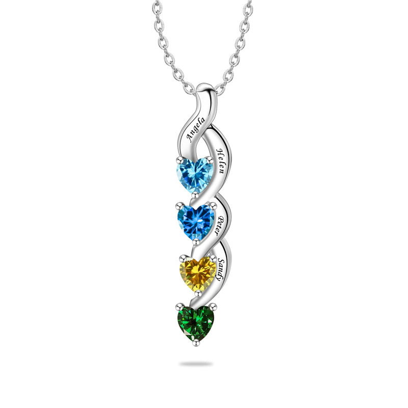 10K 14K 18K Gold Personalized 1-6 Simulated Birthstones Mother's Name Heart Pendant Necklace