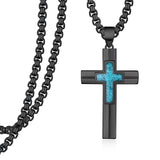 14K Gold Plated Turquoise Malachite Abalone Shell Cross Pendant Necklace for Men