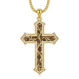 14K Gold Plated Turquoise  Abalone Shell Malachite Wood Filigree Cross Pendant Necklace