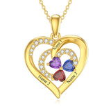 10K 14K 18K Solid Gold Personalized Engraved 1-4 Birthstone Heart Necklaces for Women