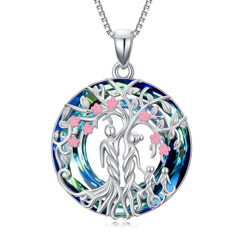 Sterling Silver Crystal Tree of Life Family Pendant Necklace for 1 to 5 Children