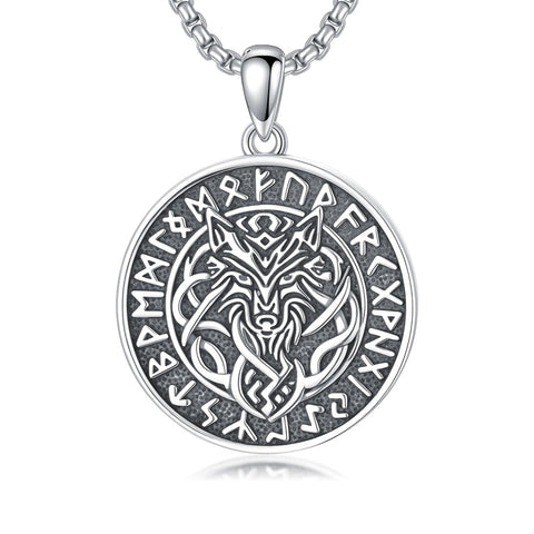 Sterling Silver Viking Raven Bear Odin Wolf Pendant Necklace for Men