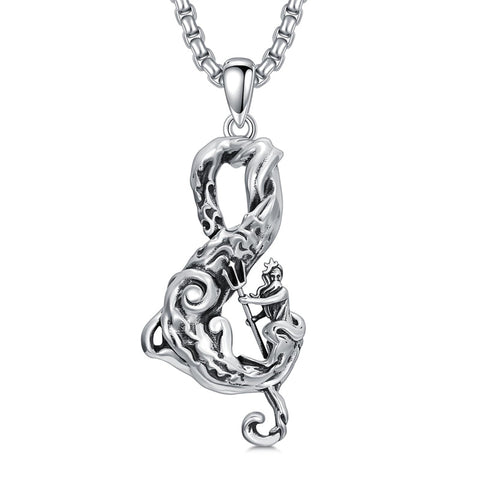 Sterling Silver  Poseidon Trident  Pendant Necklace for Men