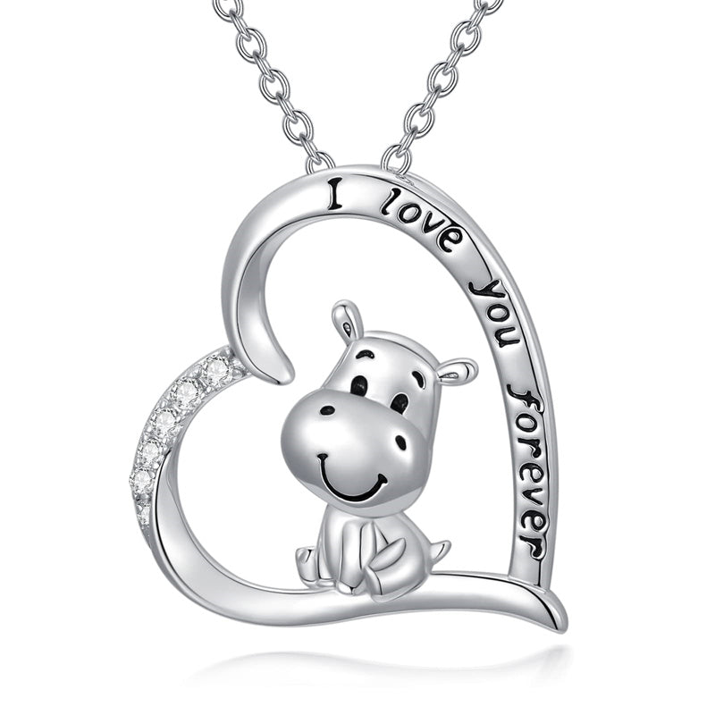 Sterling Silver Cubic Zirconia Hippo Pendant Necklace