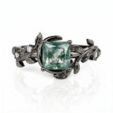 Sterling Silver 10K 14K 18K Gold 1-4CT Moss Agate Engagement Ring Promise Ring