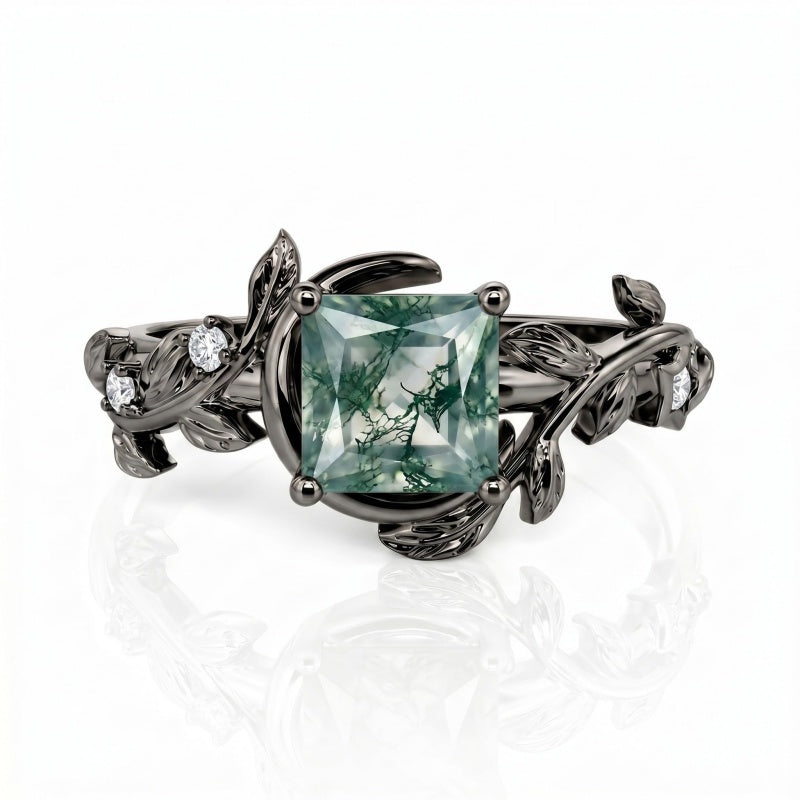 Sterling Silver 10K 14K 18K Gold 1-4CT Moss Agate Engagement Ring Promise Ring