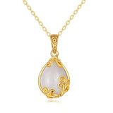 10K 14K 18K Yellow Gold Moonstone Opal Black Onyx Filigree Pendant Necklace