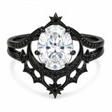Sterling Silver 10K 14K 18K Gold Moissanite Gothic Black  Engagement Wedding Ring  for Women Halloween Gift
