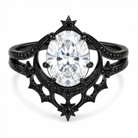Sterling Silver 10K 14K 18K Gold Moissanite Gothic Black  Engagement Wedding Ring  for Women Halloween Gift