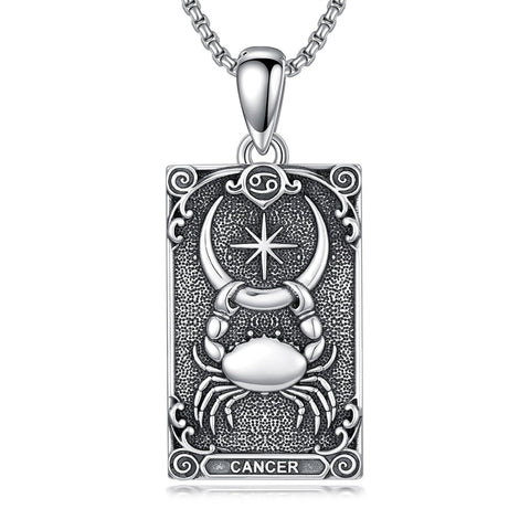 Sterling Silver Tarot Card 12 Zodiac Sign Pendant Necklace