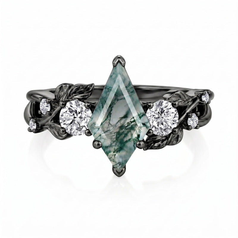 Sterling Silver 10K 14K 18K Gold 1-4CT Moss Agate Engagement Ring Promise Ring