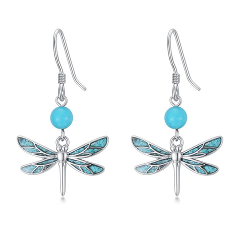 Sterling Silver Turquoise Owl Dragonfly Butterfly Hummingbird Dangle Earrings
