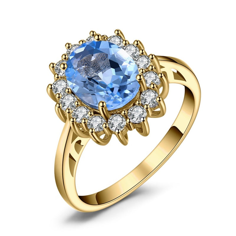 14K Yellow Gold Plated Birthstone Halo Engagement Rings for Women