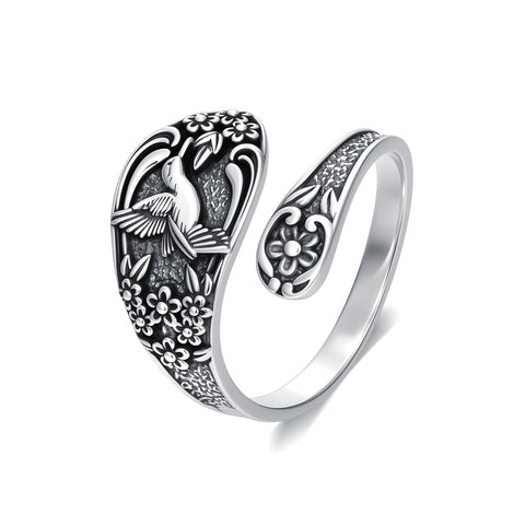 Sterling Silver Oxidized Dragonfly Butterfly Hummingbird Sea Turtle Anchor Cross Tree of Life Sunflower Spoon Ring