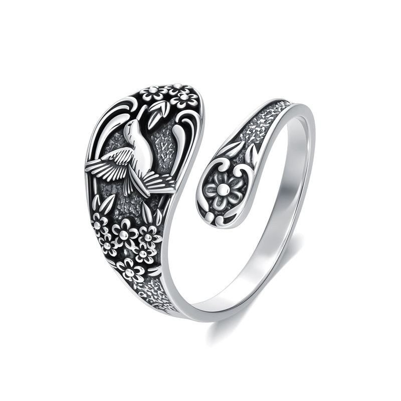 Sterling Silver Oxidized Dragonfly Butterfly Hummingbird Sea Turtle Anchor Cross Tree of Life Sunflower Spoon Ring