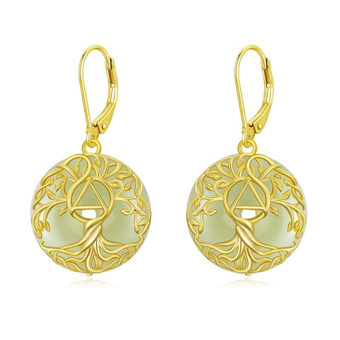 14K Gold Plated Natural Jade  Earrings for Women Good Fortune Jewelry Birthday Mother's Day Gifts
