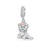 Sterling Silver Cubic Zirconia Yorkshire Boston Terrier Chihuahua Dachshund  Bead Charms