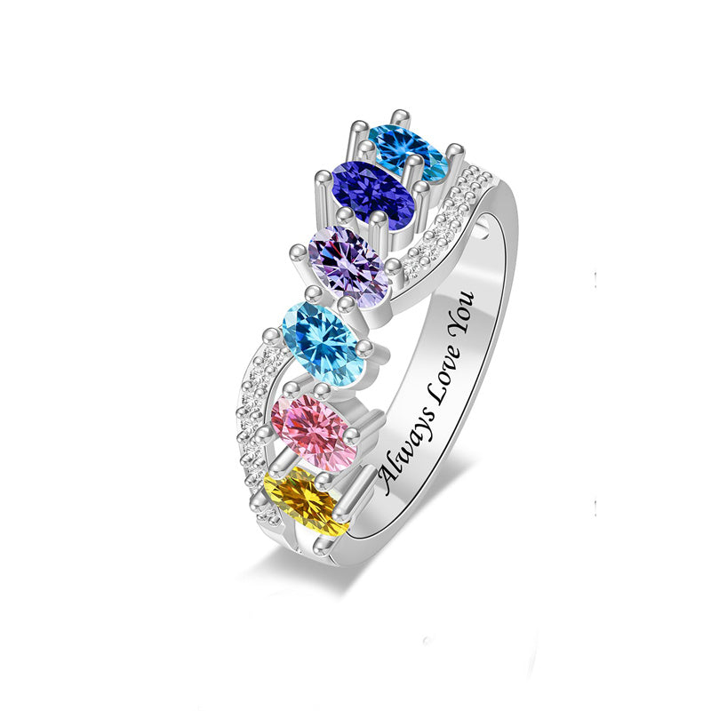 Copper Sterling Silver Personalized 1-6 Simulated Birthstones  Infinity Family Ring for Women