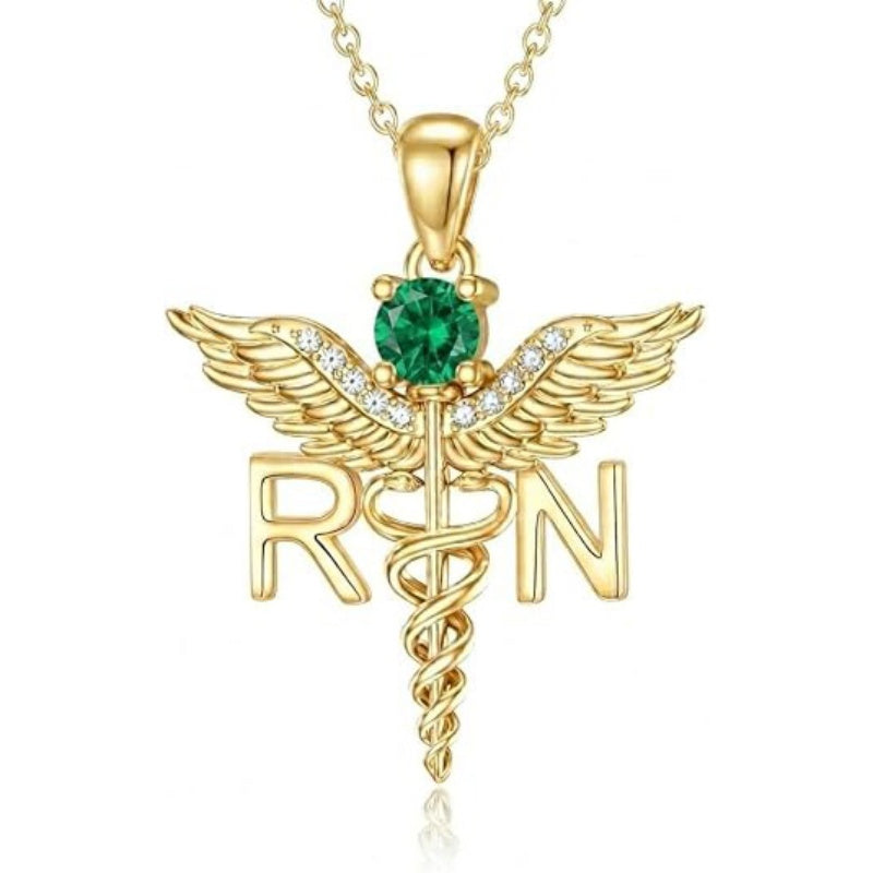 14K Gold  Plated Nurse Caduceus Necklace for Women  RN Registered Graduation Gift
