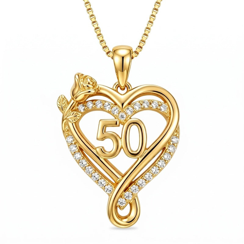 14K Gold  Plated Birthday Anniversary Rose Heart Pendant Necklace for Women
