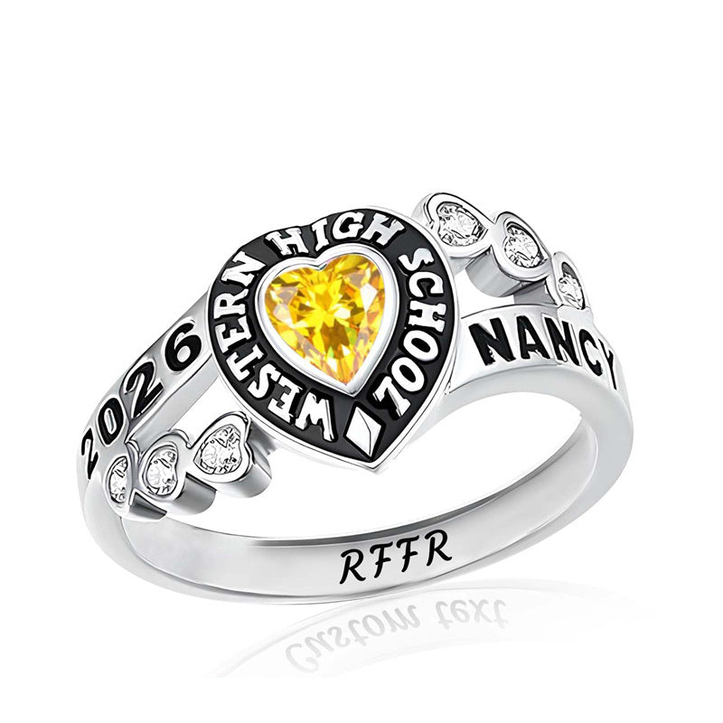 Sterling Silver Personalized Birthstone Engraved Class Rings for Women, College Senior High School Ring