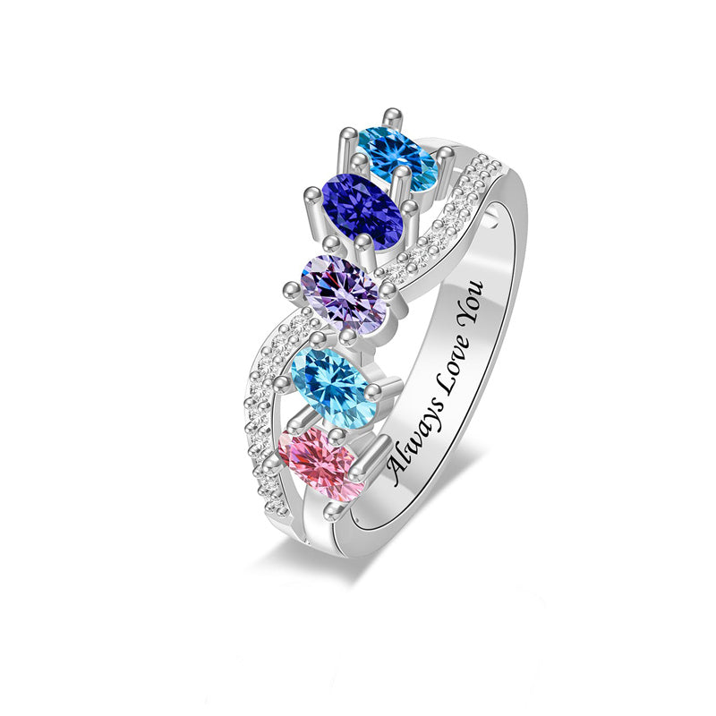 Copper Sterling Silver Personalized 1-6 Simulated Birthstones  Infinity Family Ring for Women