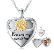 10K 14K 18K Gold Heart Personalized Photo Sunflower Pendant Necklace