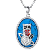 Sterling Silver Turquoise Raccoon Pendant Necklace