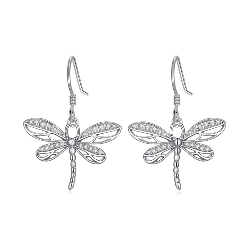 Sterling Silver Dragonfly Drop Earrings