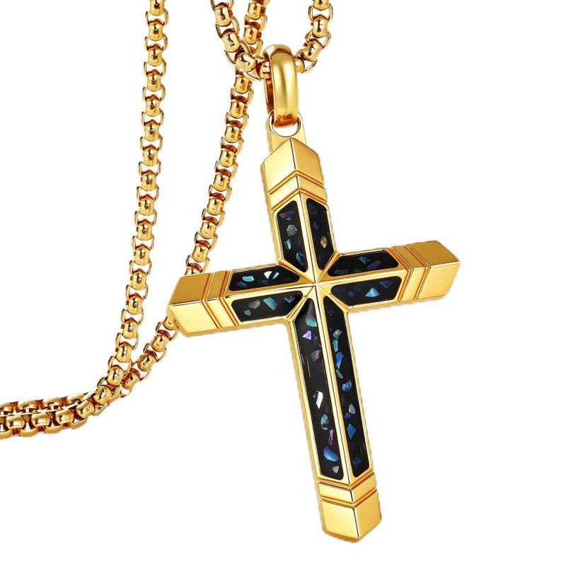 14K Gold Plated Turquoise Malachite Cross Necklace for Men Christianity Cross Jewelry