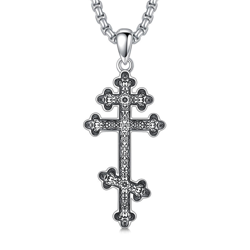 Sterling Silver Orthodox Cross Pendant Necklace Religious Gift