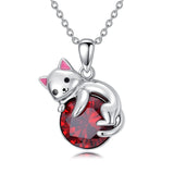 Sterling Silver Cubic Zirconia  Cat Pendant Necklace for Women