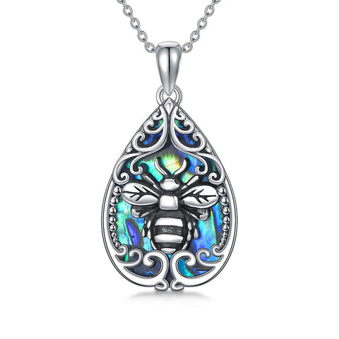 Sterling Silver Abalone Shell Dragonfly Butterfly Bee Hummingbird Pendant Necklace for Women
