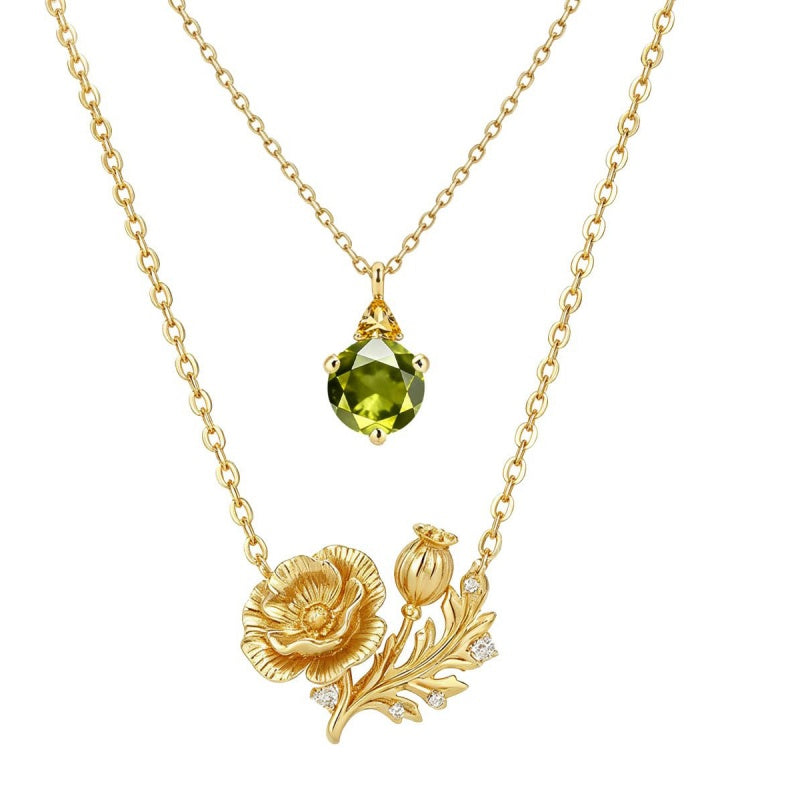 14K Gold Birthstone Birth Flower  Pendant Necklace Birthday Jewelry Gifts for Women