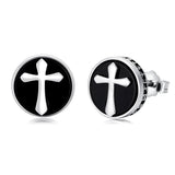 Sterling Silver Black Onyx Tree of Life Ankh Cross Skull Valknu Viking Stud Earrings