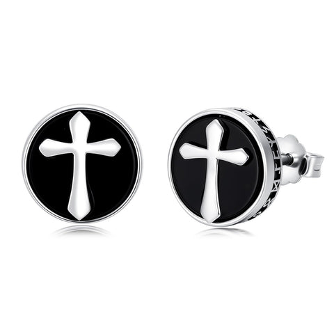Sterling Silver Black Onyx Tree of Life Ankh Cross Skull Valknu Viking Stud Earrings