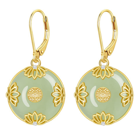14K Gold Plated Natural Jade  Earrings for Women Good Fortune Jewelry Birthday Mother's Day Gifts