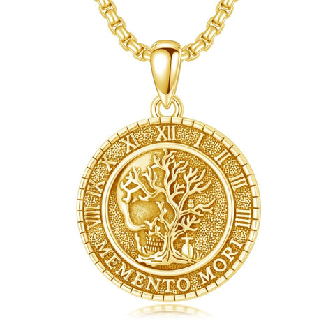 Sterling Silver Memento Mori Gothic Skull Amulet Pendant Necklace for Men