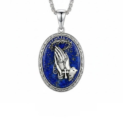 Sterling Silver Praying Hands Angel Sword Wing Cross Pendant Necklace Religious Gifts for Men
