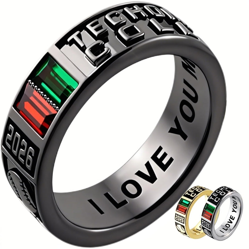 Copper Personalized Engraved Birthstone High School College Class Ring Graduation Ring