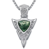 14K Gold Plated Moss Agate Turquoise Valknut Viking Arrow Head Pendant Necklace for Men