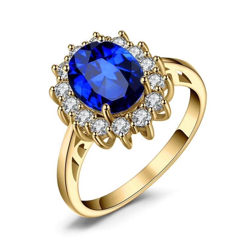 14K Yellow Gold Plated Birthstone Halo Engagement Rings for Women