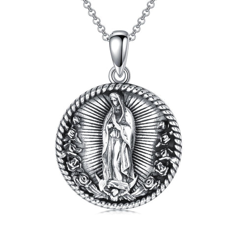 Sterling Silver Crown of Thorns Jesus St Benedict St Michael Pendant Necklace