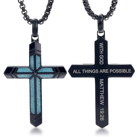 14K Gold Plated Turquoise Malachite Cross Necklace for Men Christianity Cross Jewelry